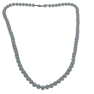 Vintage Milk Glass Necklace Single Strand Hand Knotted Beads 28” Long